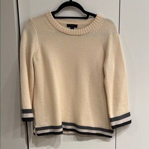 J. Crew Cream and Gray Crew Neck Sweater with Ribbed Details